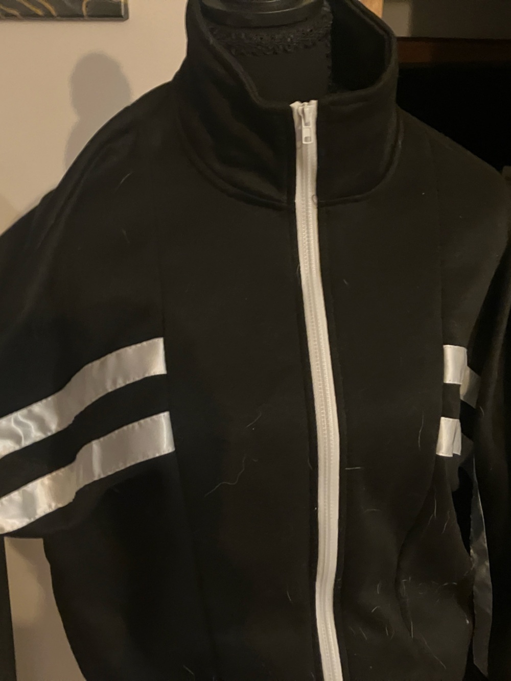 Source Unknown Black Track Jacket with White Stripes and Zip